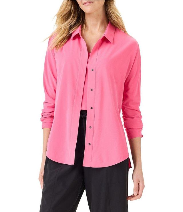 NZ ACTIVE by NIC + ZOE Solid Woven Tech Stretch Point Collar Dolman Sleeve Snap Front Shirt Product Image