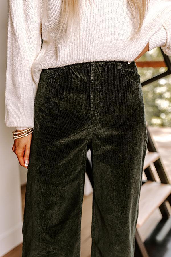 The Madelyn High Waist Corduroy Pants in Hunter Green Product Image