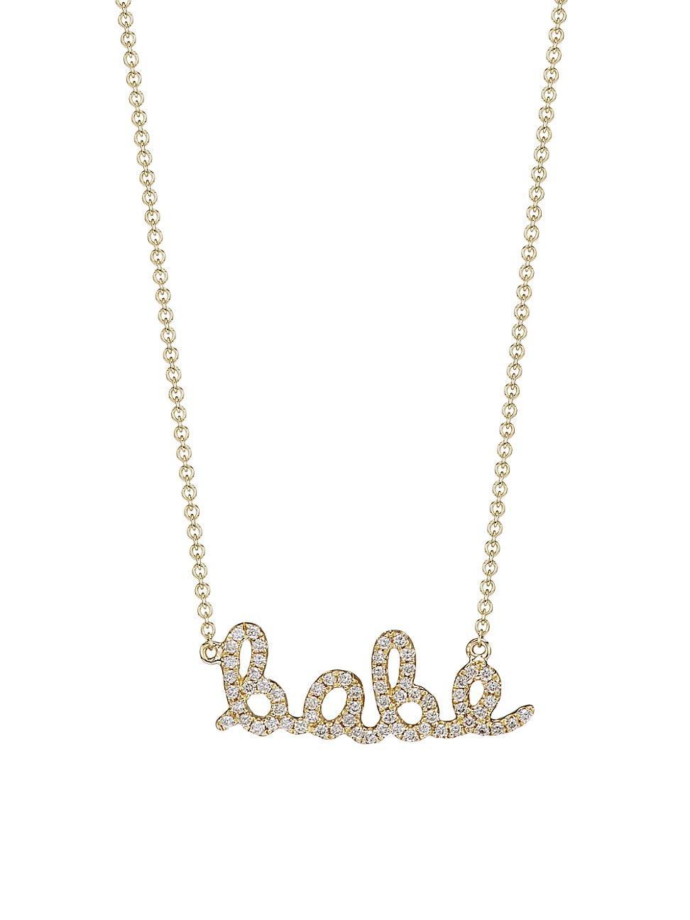 Womens Pave Diamond & 14K Yellow Gold Script Babe Necklace Product Image