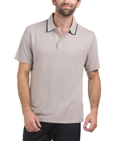 Short Sleeve Knit Polo T-shirt With Collar Detail for Men | Polyester/Spandex Product Image