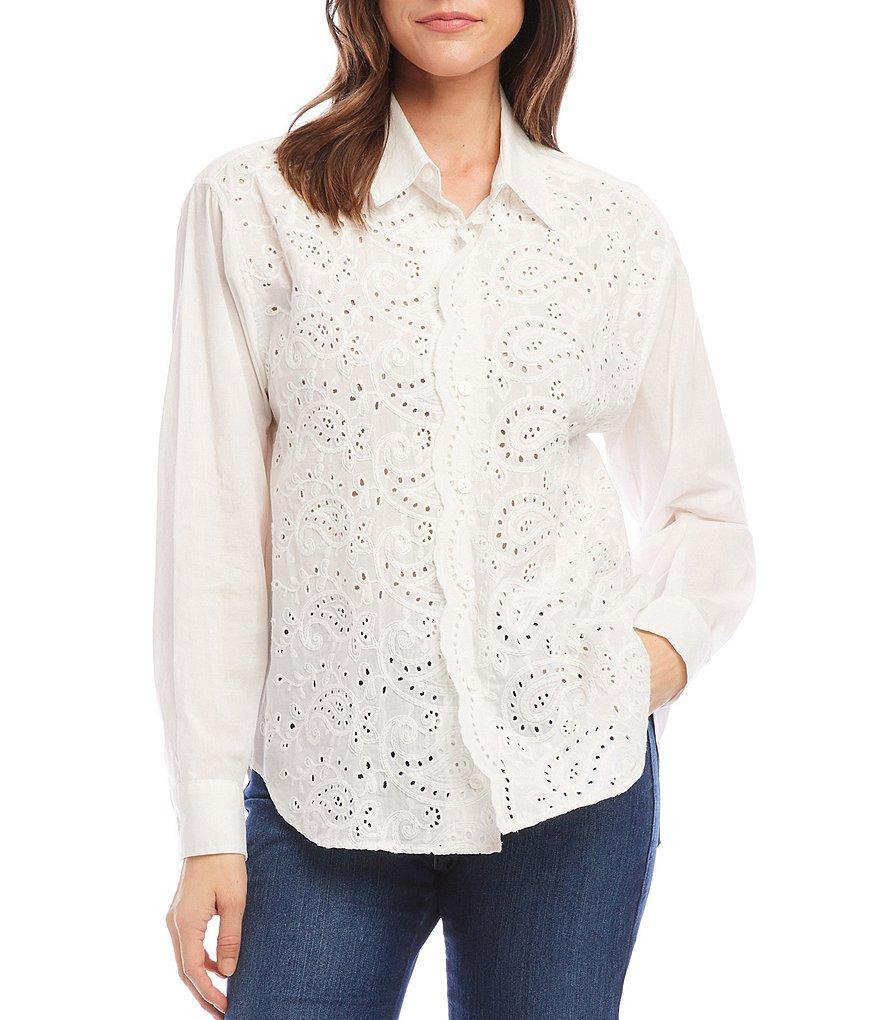 Karen Kane Embroidered Paisley Button Front Long Sleeve Shirt Product Image