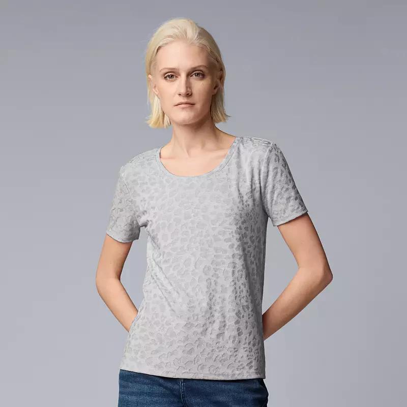 Petite Simply Vera Vera Wang Short Sleeve Relaxed Core Tee, Womens Product Image