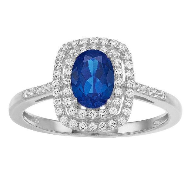 10k White Gold Sapphire & 1/3 Carat T.W. Diamond Halo Ring, Womens Blue Product Image