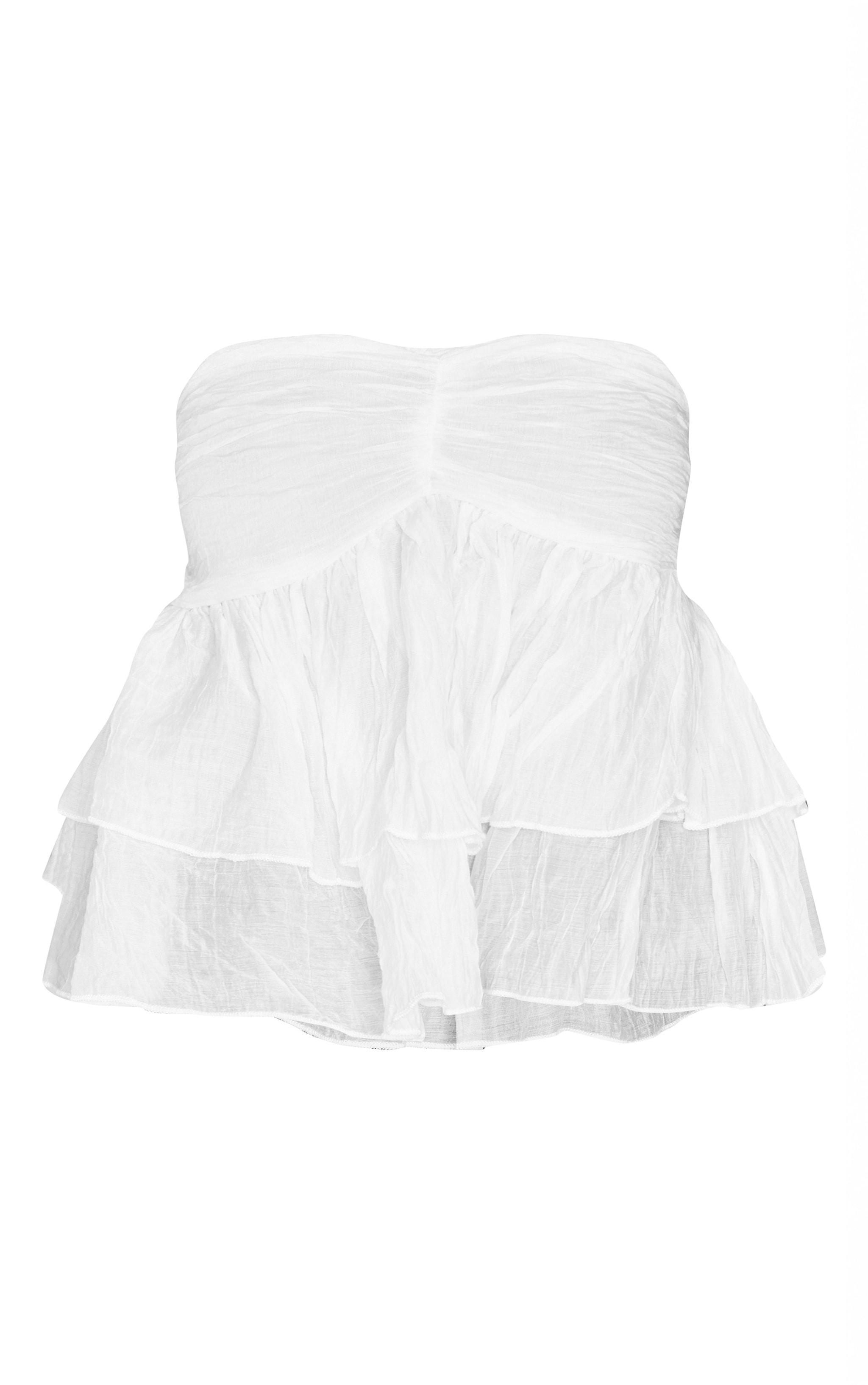 White Sheer Cotton Tiered Crop Top Product Image