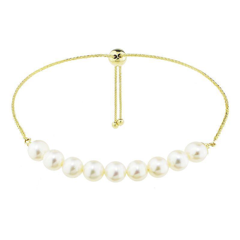 Jewelmak 14k Gold Freshwater Cultured Pearl Curved Bar Lariat Bracelet, Womens Product Image