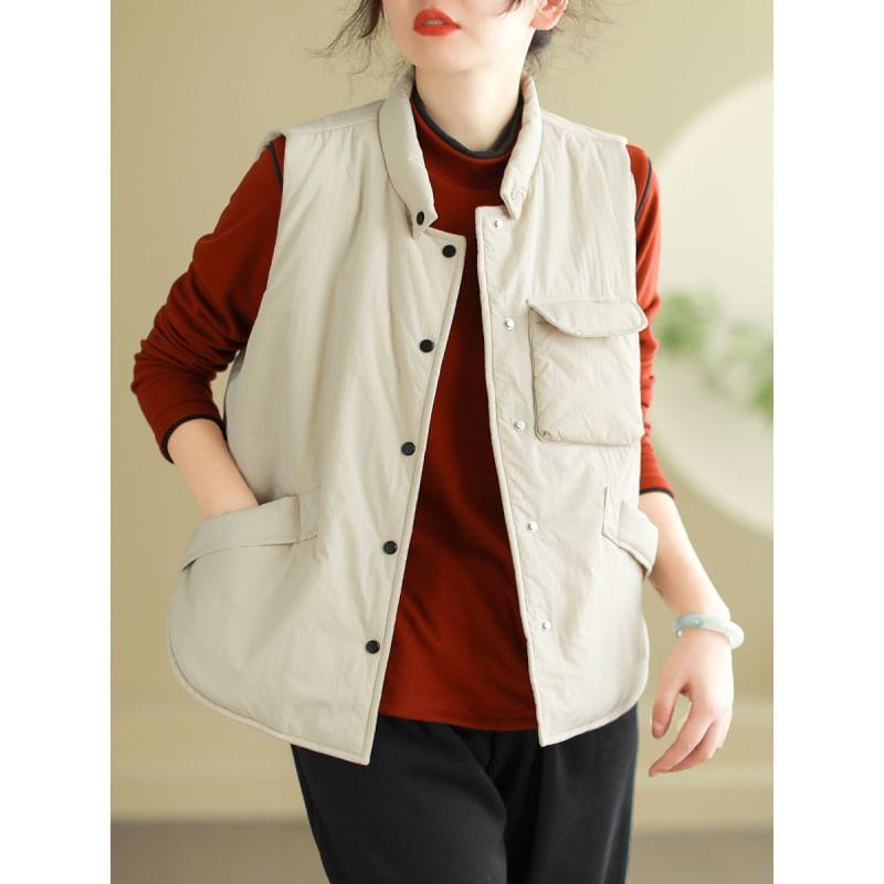 Stand Collar Plain Puffer Vest Product Image