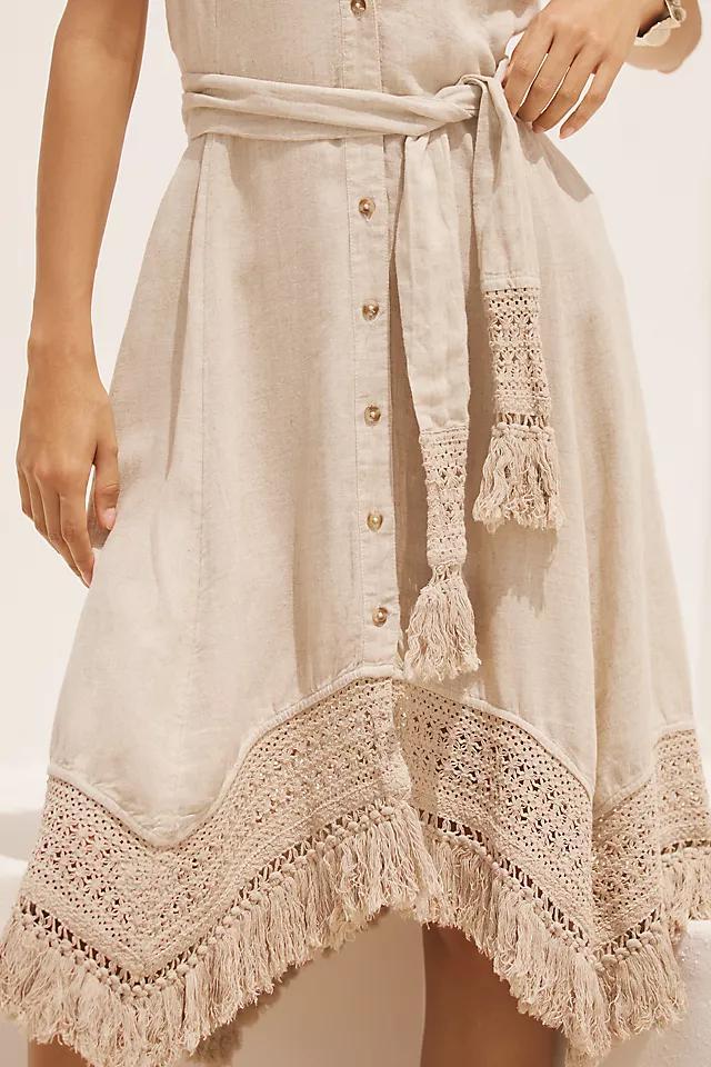 By Anthropologie Linen Halter Fringe Midi Dress Product Image