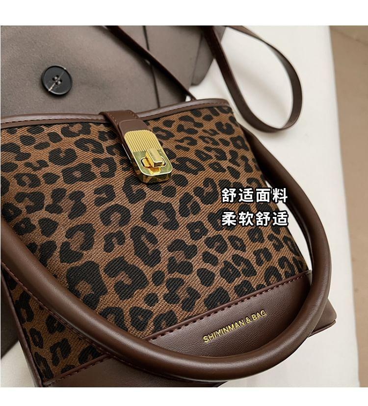 Leopard Patterned Buckle Crossbody Bucket Bag Product Image