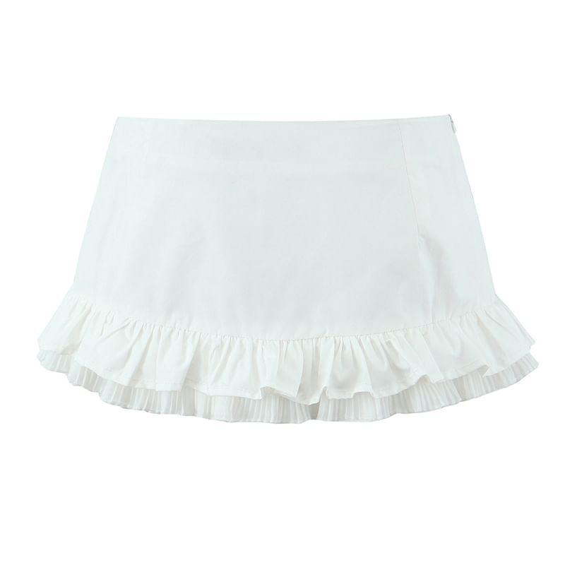 Low Rise Plain Ruffle Mini Skort Product Image