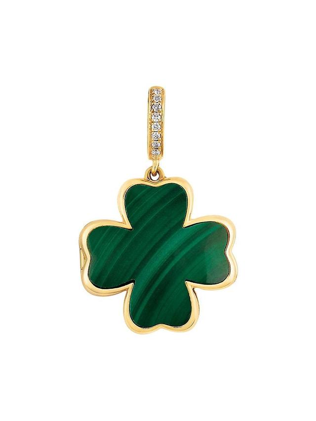 Womens Mythology 18K Yellow Gold, Malachite & 0.03 TCW Diamond Clover Locket Charm Pendant Product Image