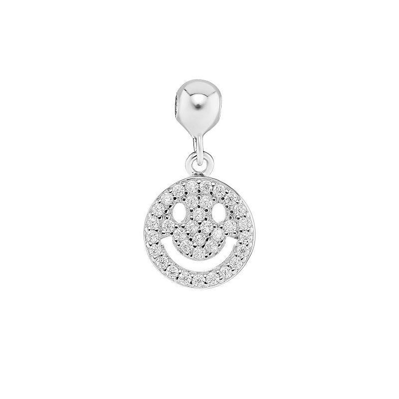 PRIMROSE Sterling Silver Pave Cubic Zirconia Smiley Face Sliding Charm, Womens, Sterling Clear Product Image