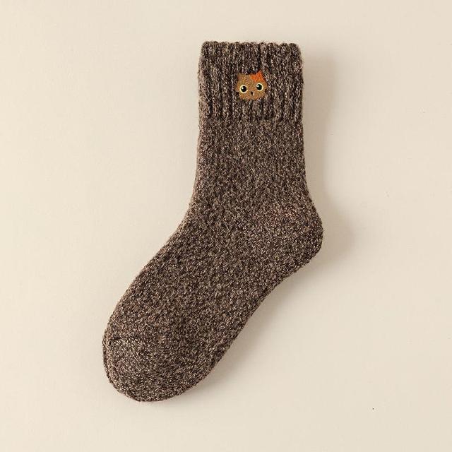 Cat Embroidered Crew Socks Product Image