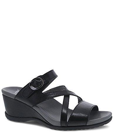 Dansko Ana Strappy Leather Wedge Slide Sandals Product Image