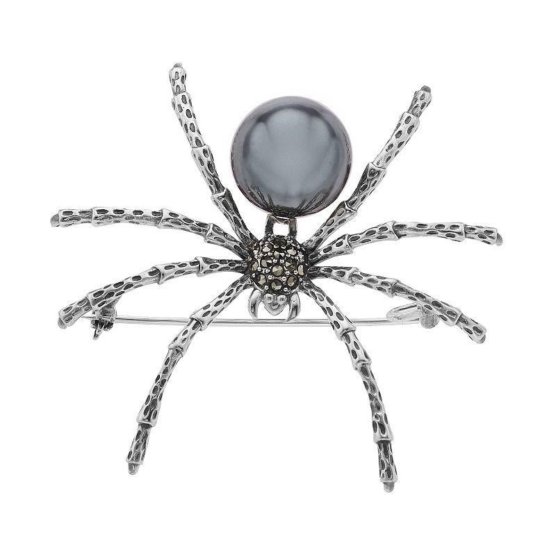 Lavish by TJM Sterling Silver Hematite & Marcasite Spider Brooch, Womens, Silver Tone Product Image