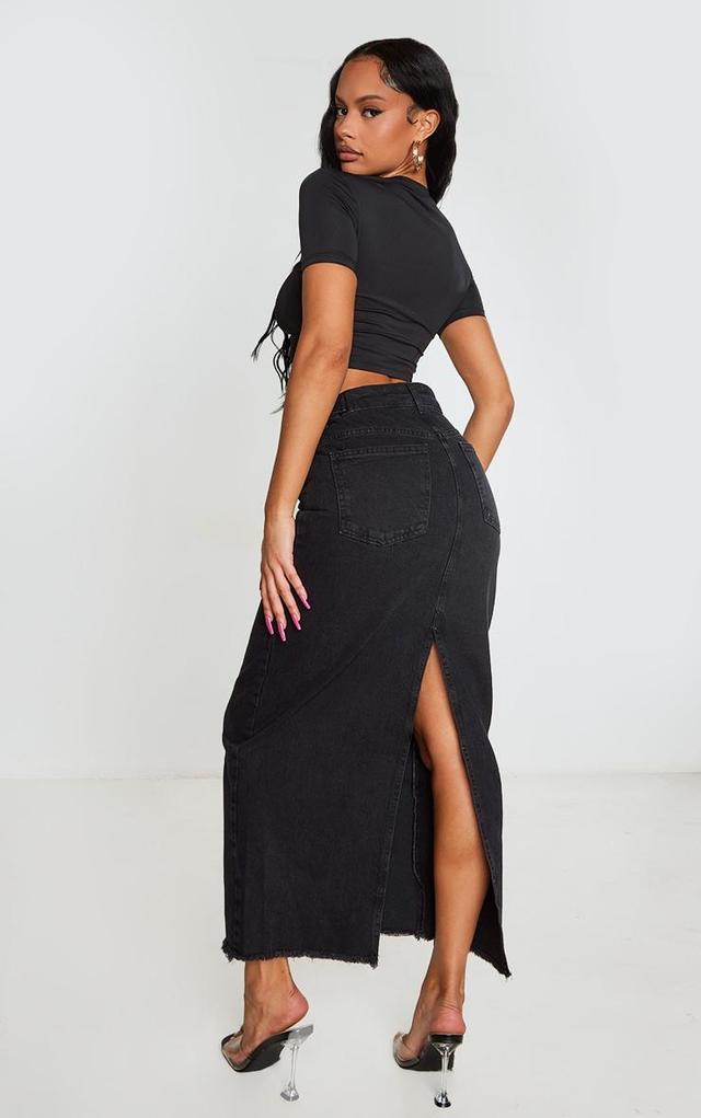 Washed Black Side Adjuster Denim Midi Skirt Product Image