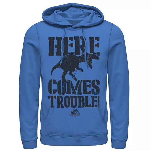 Mens Jurassic Park Here Comes Trouble Pullover Graphic Hoodie Product Image