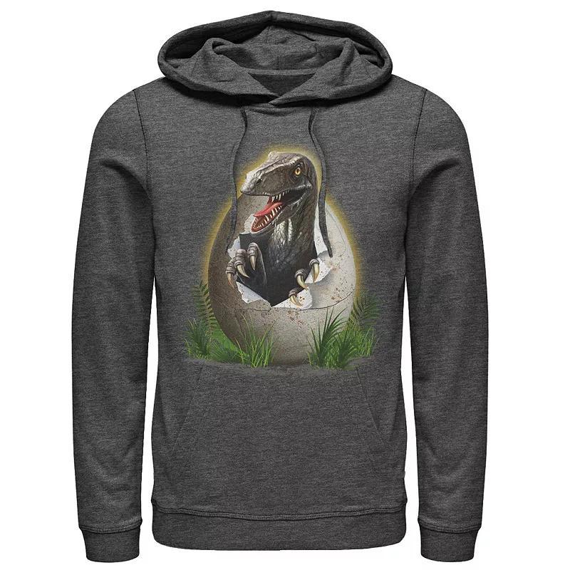 Mens Jurassic Park Raptor Breaking The Egg Pullover Graphic Hoodie Grey Heather Product Image