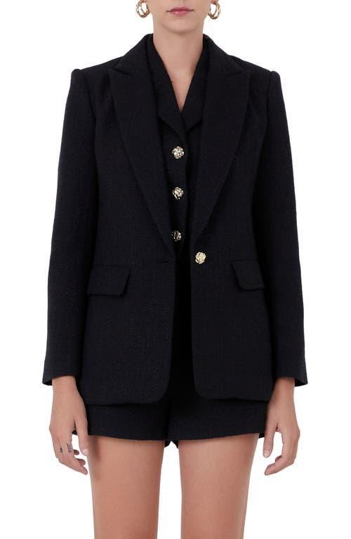 Endless Rose Peaked Lapel Tweed Blazer Product Image