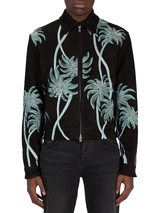 Mens Palm Embroidered Suede Zip-Up Jacket Product Image