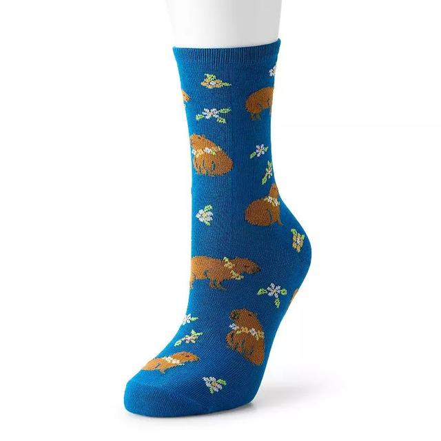 Womens Floral Capybara Novelty Crew Socks Dk Blue Product Image