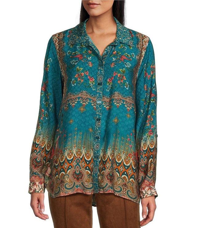 John Mark Printed Point Collar 3/4 Sleeve Button Down Tunic Product Image