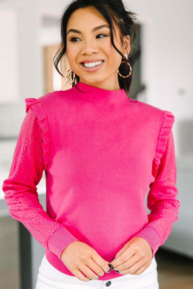 All Around The Way Fuchsia Pink Ruffled Sweater Female Product Image