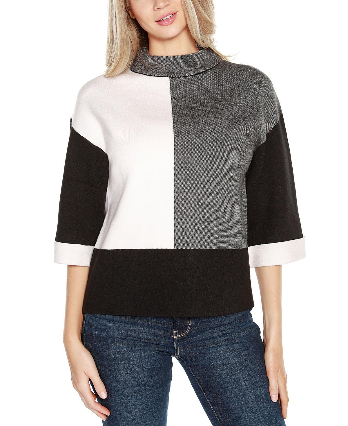 Belldini Womens 3/4 Cuffed-Sleeve Color Block Sweater Product Image