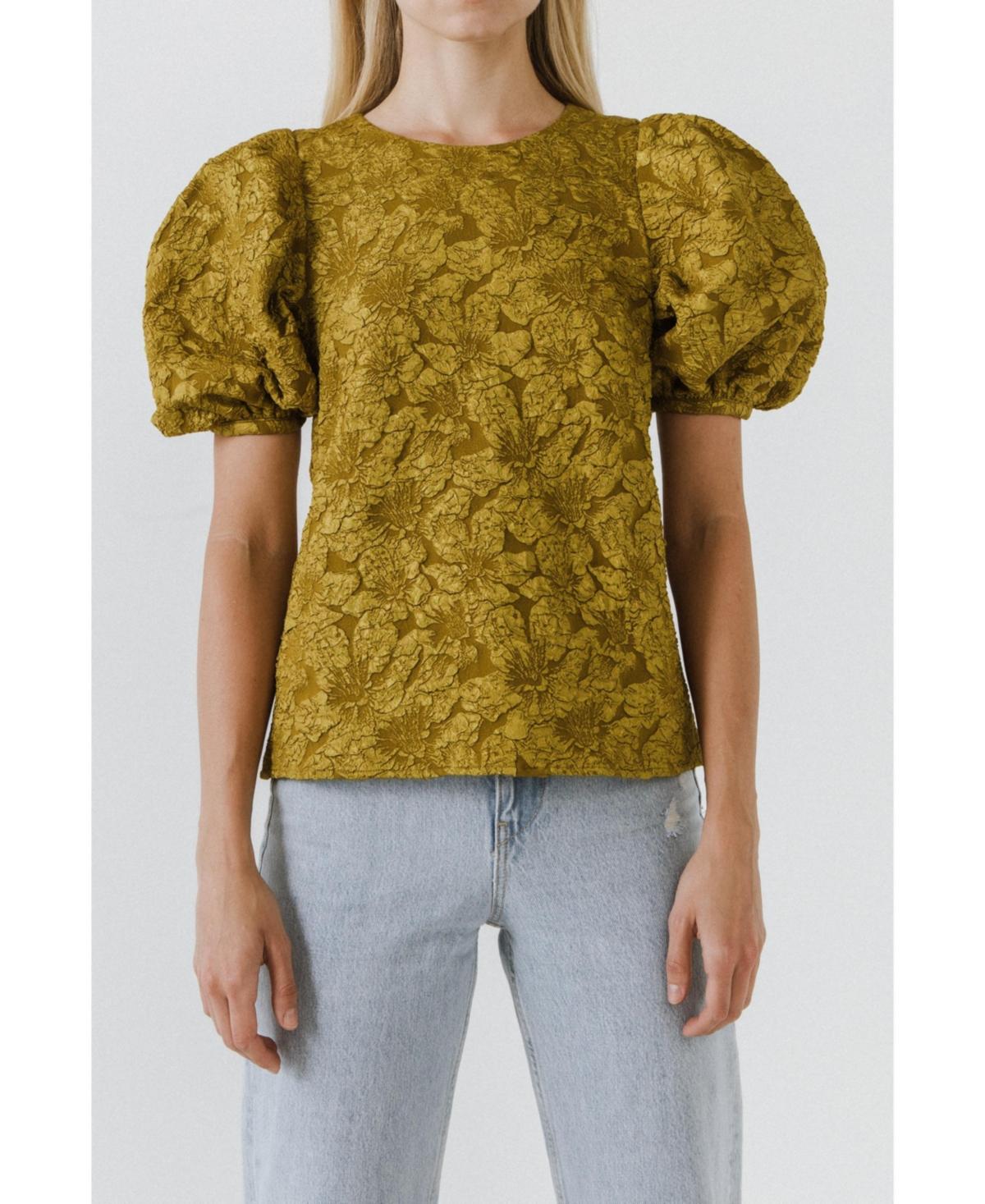 Womens Texture Fabric Top w/ Puff Short Sleeve Product Image