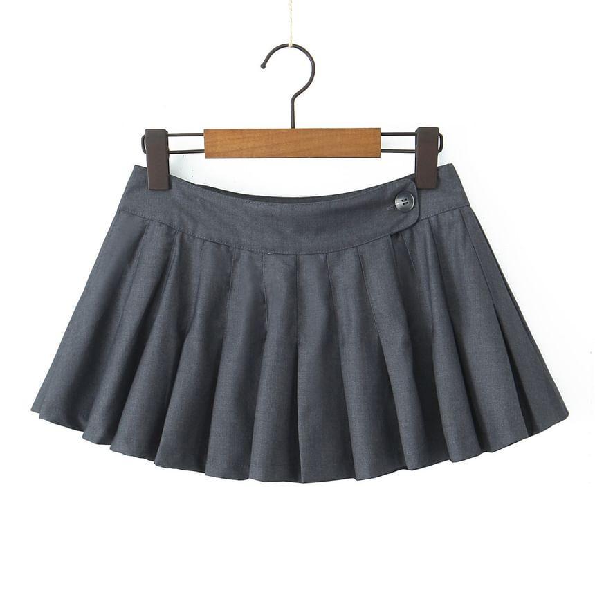 Low Rise Plain Mini Pleated A-Line Skirt Product Image