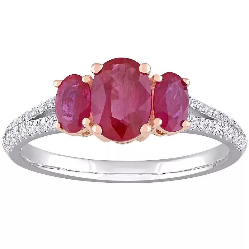 Stella Grace 14k Two Tone Gold Ruby & 1/6 Carat T.W. Diamond Three Stone Ring, Womens Product Image