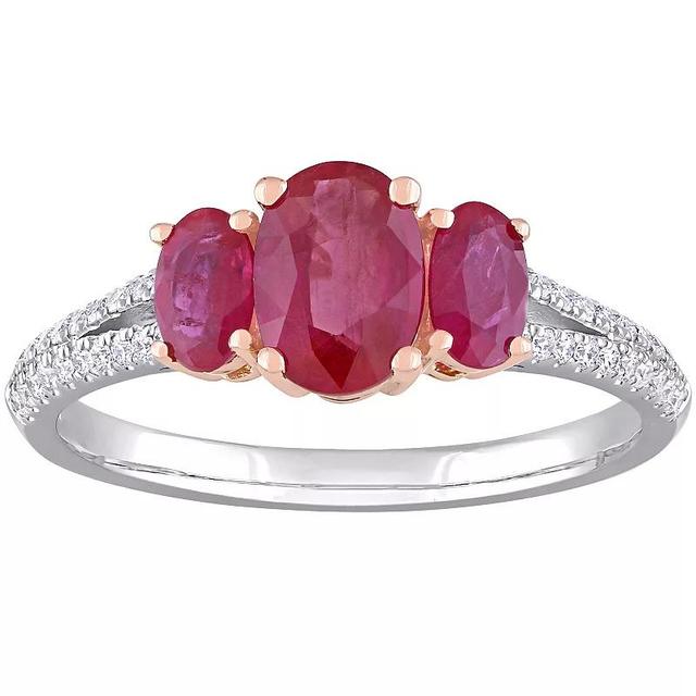 Stella Grace 14k Two Tone Gold Ruby & 1/6 Carat T.W. Diamond Three Stone Ring, Womens Product Image