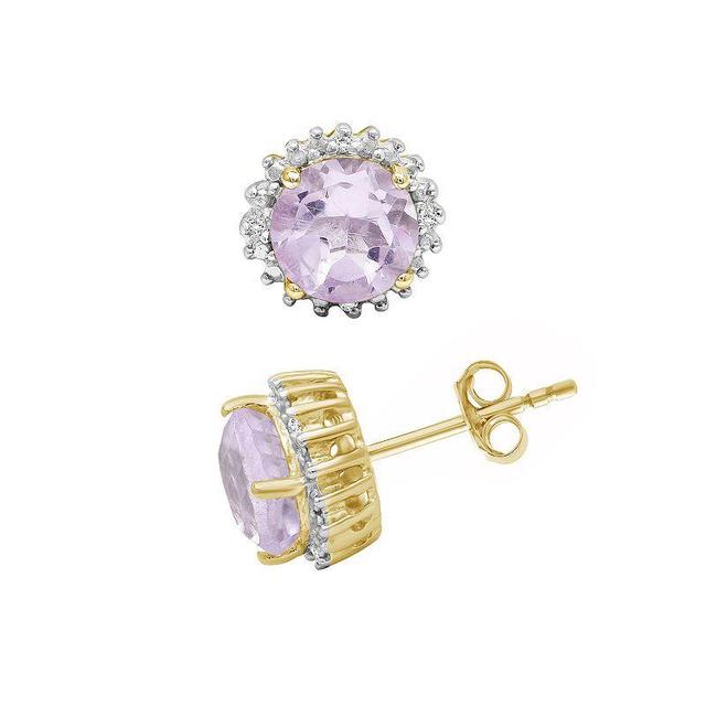 Jewelexcess 14k Gold Over Silver Amethyst & Diamond Accent Halo Earrings, Womens, Gold Tone Product Image