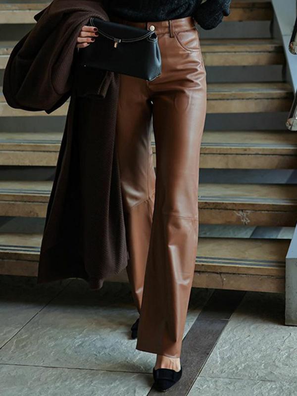 High Waisted Straight Leg Split-Joint Pants Trousers Product Image