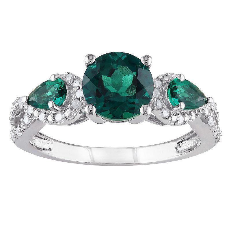 Stella Grace Sterling Silver Lab-Created Emerald & 1/6 Carat T.W. Diamond 3-Stone Infinity Ring, Womens Multicolor Product Image