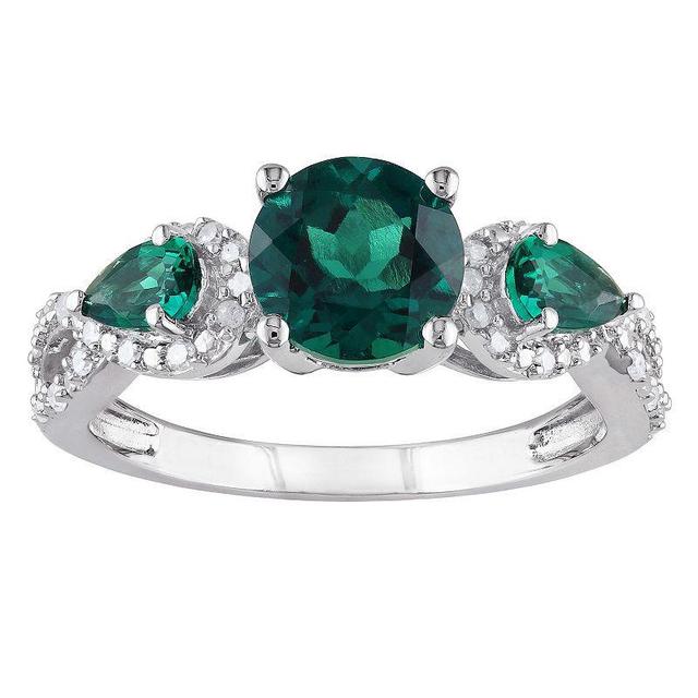 Stella Grace Sterling Silver Lab-Created Emerald & 1/6 Carat T.W. Diamond 3-Stone Infinity Ring, Womens Product Image