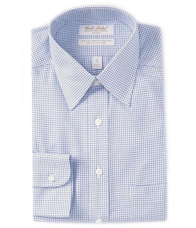 Gold Label Roundtree & Yorke Fitted Non-Iron Point Collar Grid Print Dobby Dress Shirt Product Image