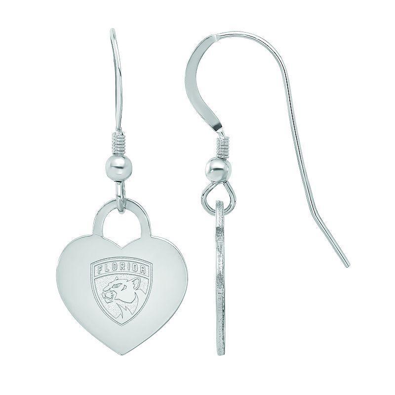 LogoArt Sterling Silver Florida Panthers Heart Drop Earrings, Womens Product Image