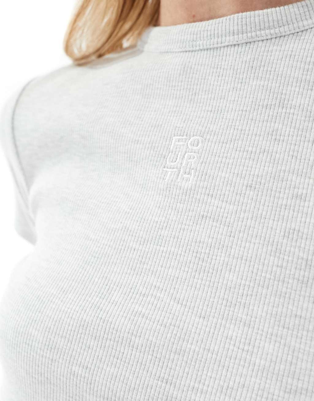 4th & Reckless premium ribbed embroidered logo t-shirt in gray Product Image