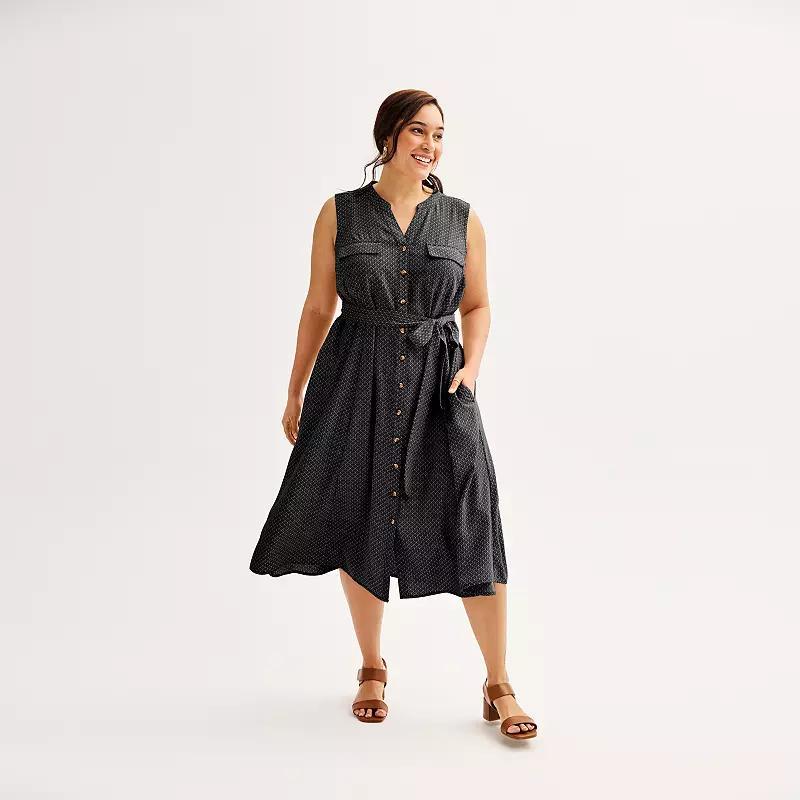 Plus Size Croft & Barrow Y-Neck Shirt Dress, Womens Product Image