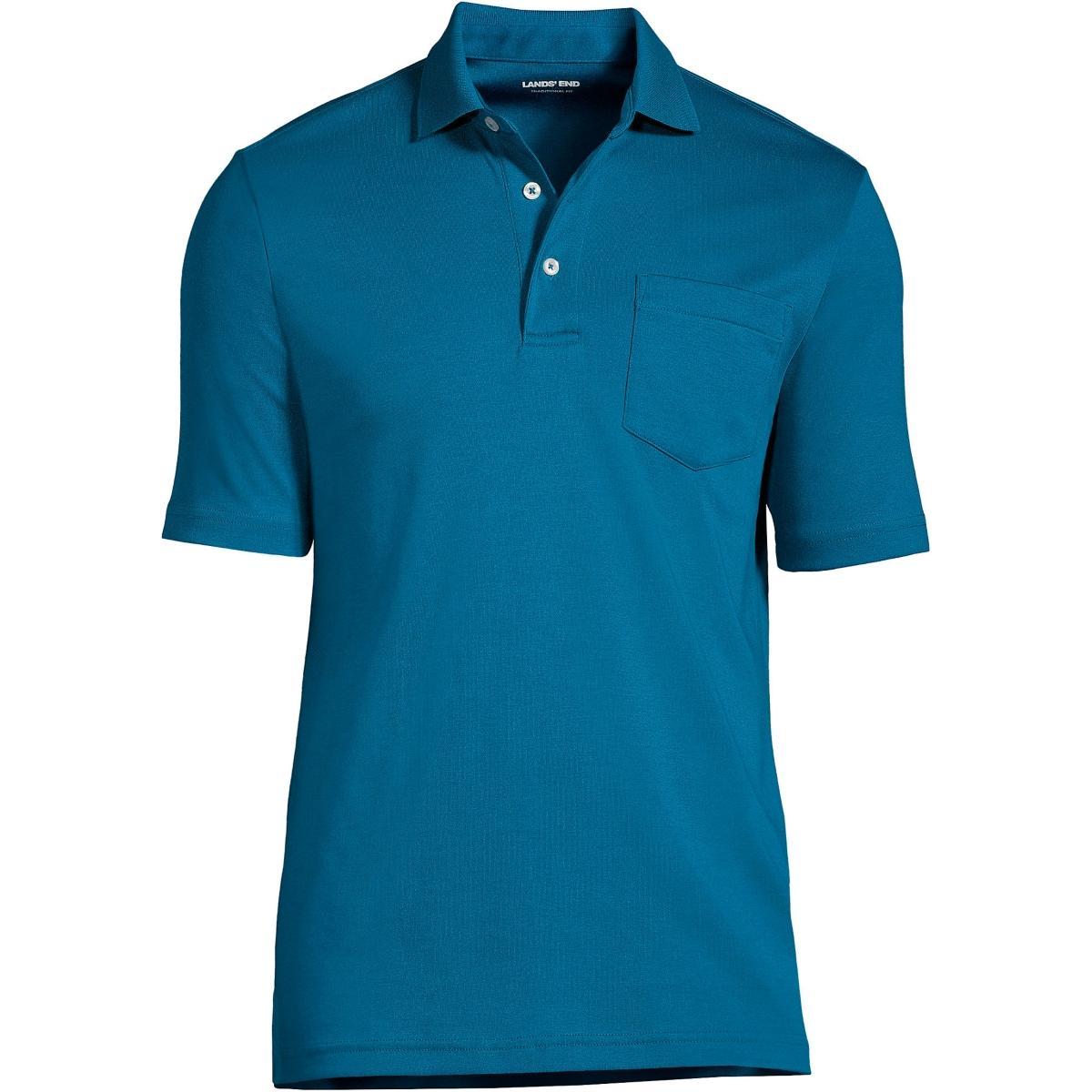 Lands End Mens Short Sleeve Cotton Supima Polo Shirt with Pocket Product Image