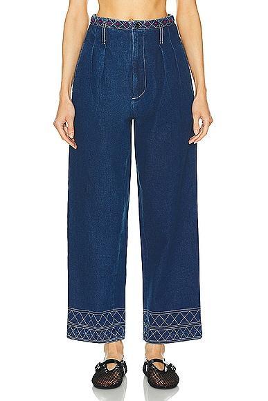 BODE Embroidered Murray Wide Leg in Indigo - Blue. Size 28 (also in 26, 29, 30). Product Image