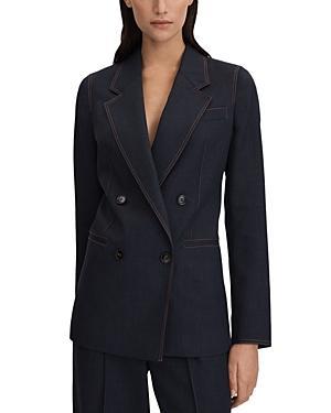 Reiss Raven Double-Breasted Wool Blend Denim Blazer Product Image