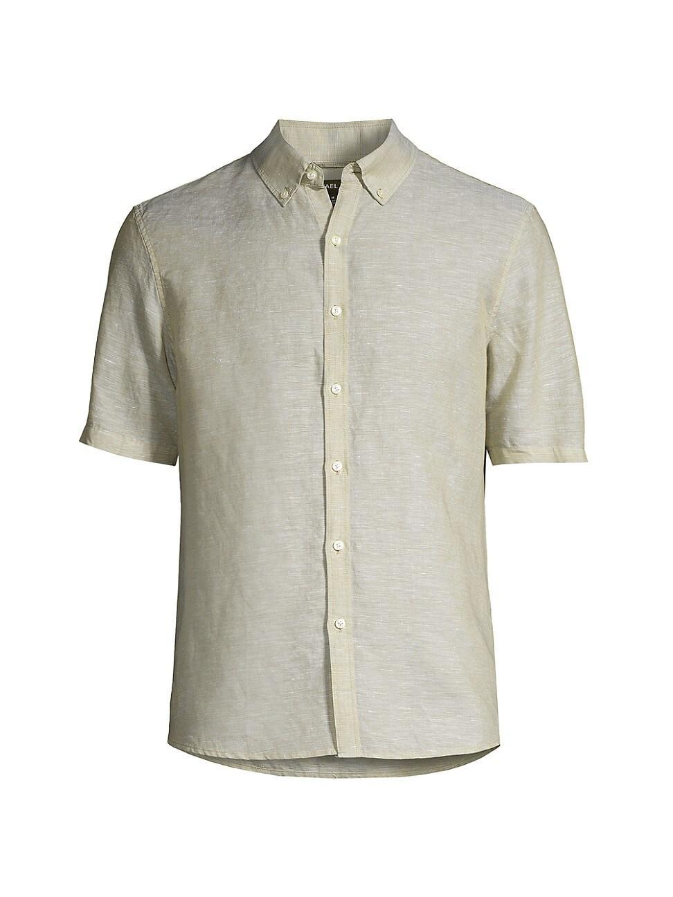 Mens Linen-Blend Button-Down Slim-Fit Shirt product image