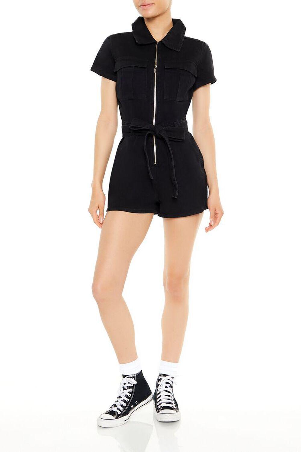 Zip-Up Tie-Waist Denim Romper | Forever 21 Product Image