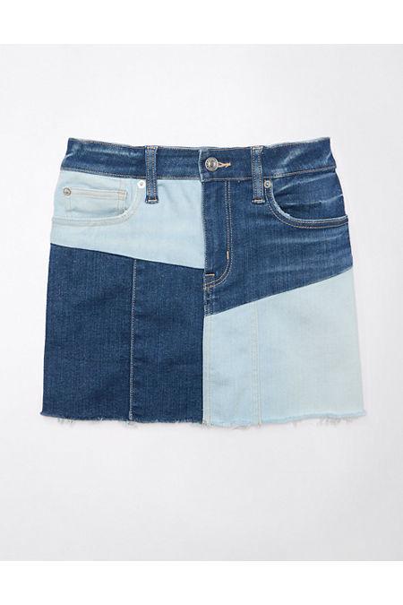 AE Stretch High-Waisted Patchwork Denim Mini Skirt Women's Product Image