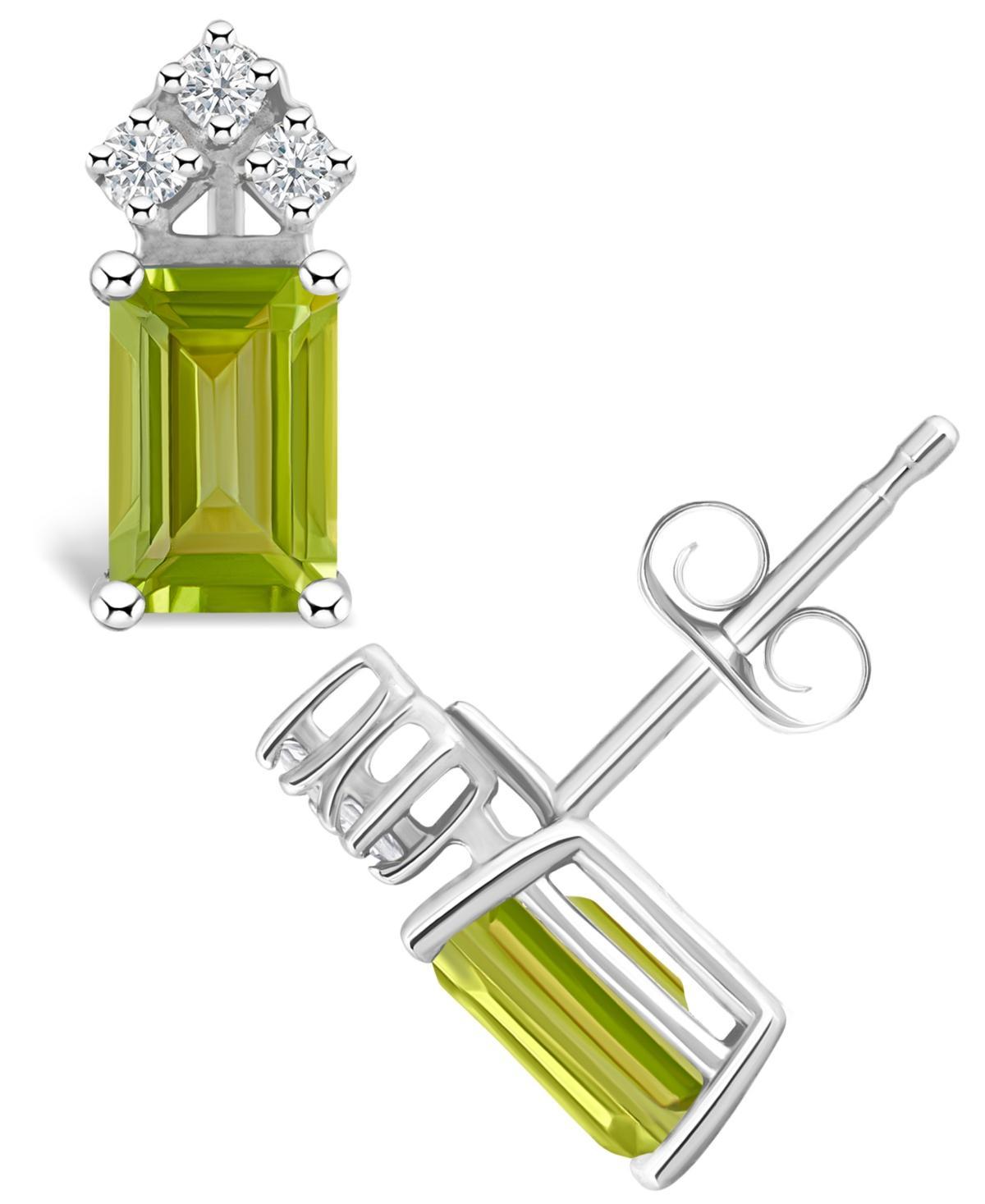 Belk & Co 14K Gold 6X4 Emerald Cut Peridot 1/8 Cttw Diamond Earrings Product Image