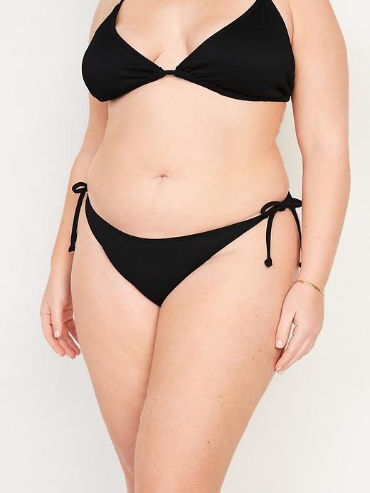 Low-Rise Rib-Knit String Bikini Swim Bottoms Product Image