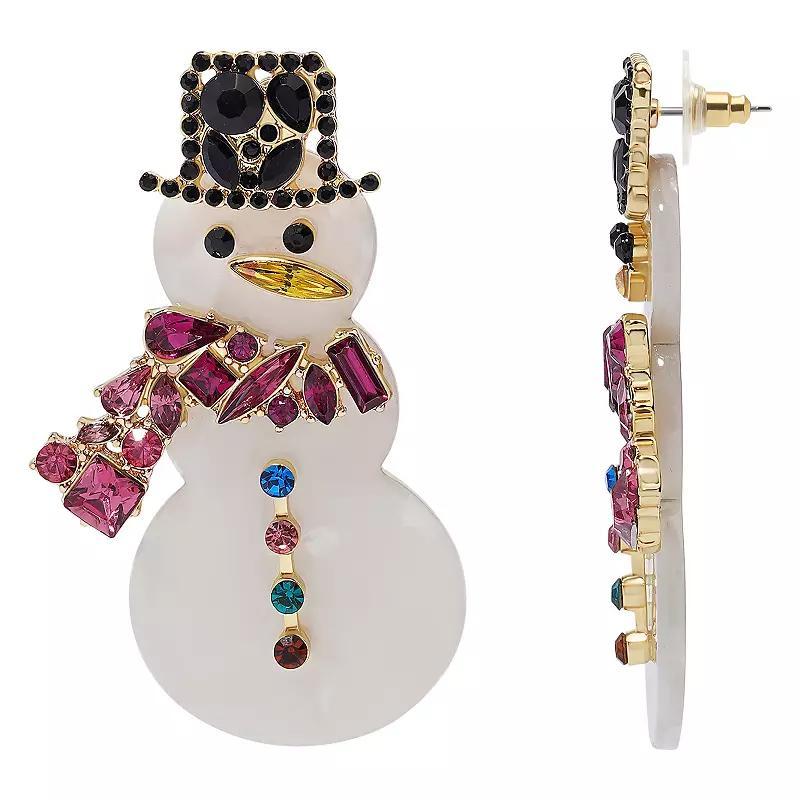 Celebrate Together Gold Tone Multi-Color Stone Snowman Drop Earrings, Womens Product Image