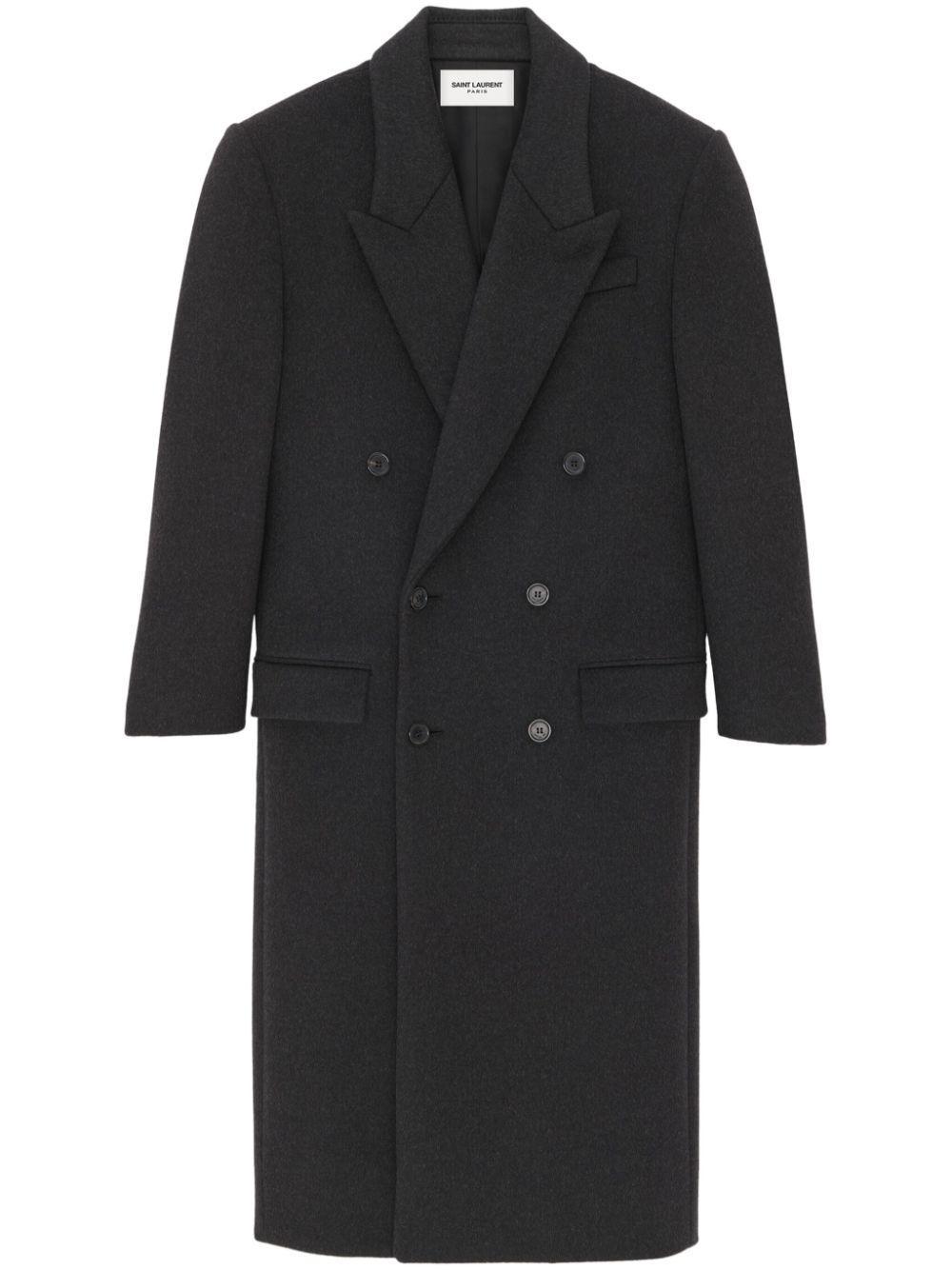 SAINT LAURENT Double-breasted Wool Maxi Coat In Black Product Image