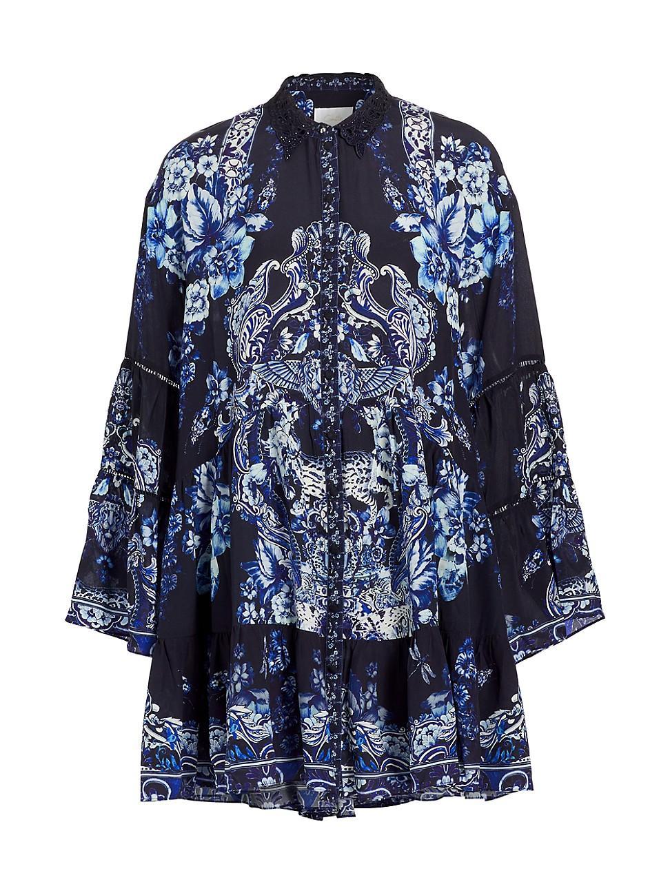 Womens Floral Silk Tiered Cover-Up Minidress Product Image